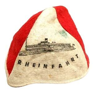 German Felt Yamaka Skullcap Beanie Hat Cap Rheinfhart Ship Souvenir Vintage